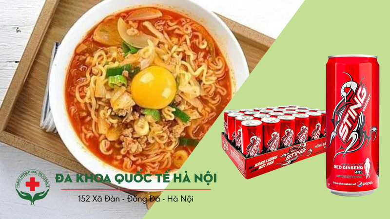 Ăn mì tôm trứng uống Sting có sao không?